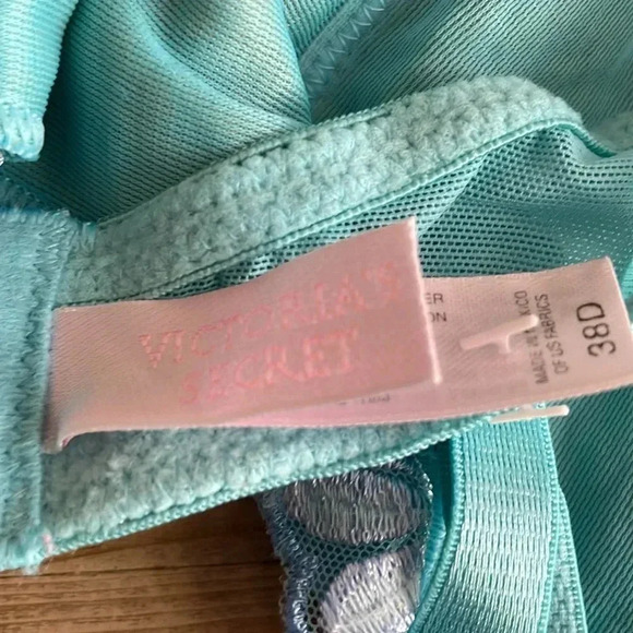 NWOT Victoria's Secret VTG Turquoise Baby Blue Floral Bows Embroidered Demi Bra - Picture 8 of 9